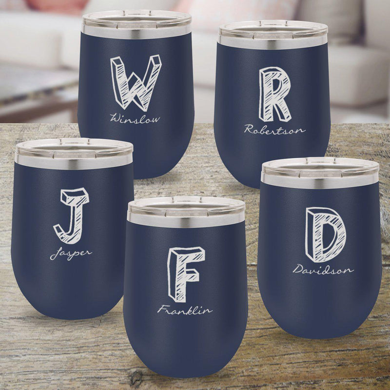 Personalized Bridesmaid Set of 5 12 oz. Insulated Wine Tumbler - Navy - Kate - JDS