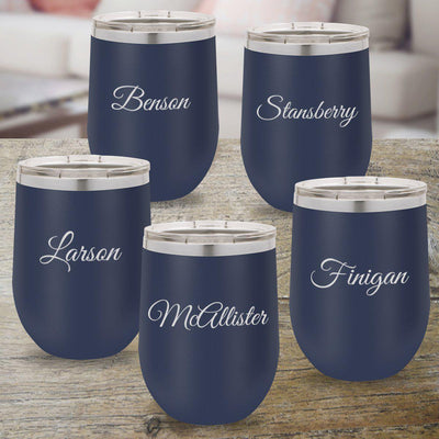 Personalized Bridesmaid Set of 5 12 oz. Insulated Wine Tumbler - Navy - Script - JDS