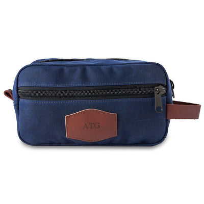 Personalized Blue Men's Waxed Canvas Travel Toiletry Bag - Blind - JDS