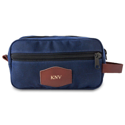 Personalized Blue Men's Waxed Canvas Travel Toiletry Bag - Gold - JDS