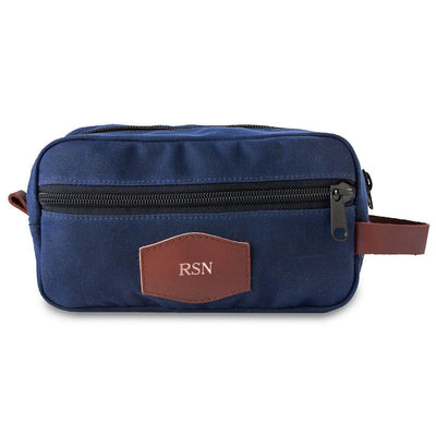 Personalized Blue Men's Waxed Canvas Travel Toiletry Bag - RoseGold - JDS