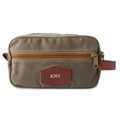 Personalized Field Tan Men's Waxed Canvas Travel Toiletry Bag - Gold - JDS
