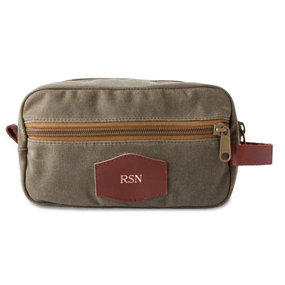 Personalized Field Tan Men's Waxed Canvas Travel Toiletry Bag - RoseGold - JDS