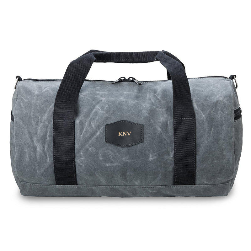 Personalized Duffle Bag - Waxed Canvas – Charcoal - Gold - JDS