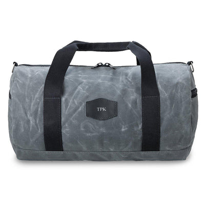 Personalized Duffle Bag - Waxed Canvas – Charcoal - Silver - JDS