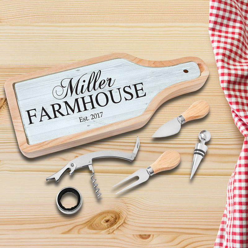 Personalized Glass Cutting Board - Cheese and Wine Tool Set - Farmhouse - JDS