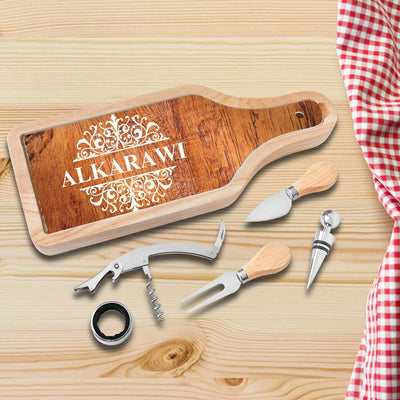 Personalized Glass Cutting Board - Cheese and Wine Tool Set - Rosewood - JDS