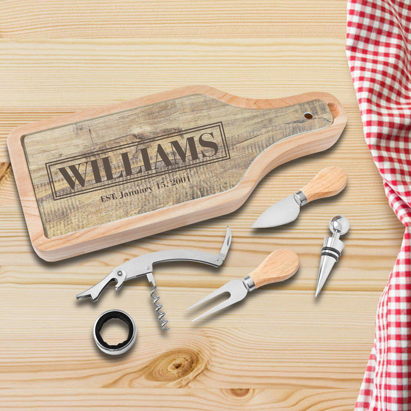 Personalized Glass Cutting Board - Cheese and Wine Tool Set - Rustic - JDS
