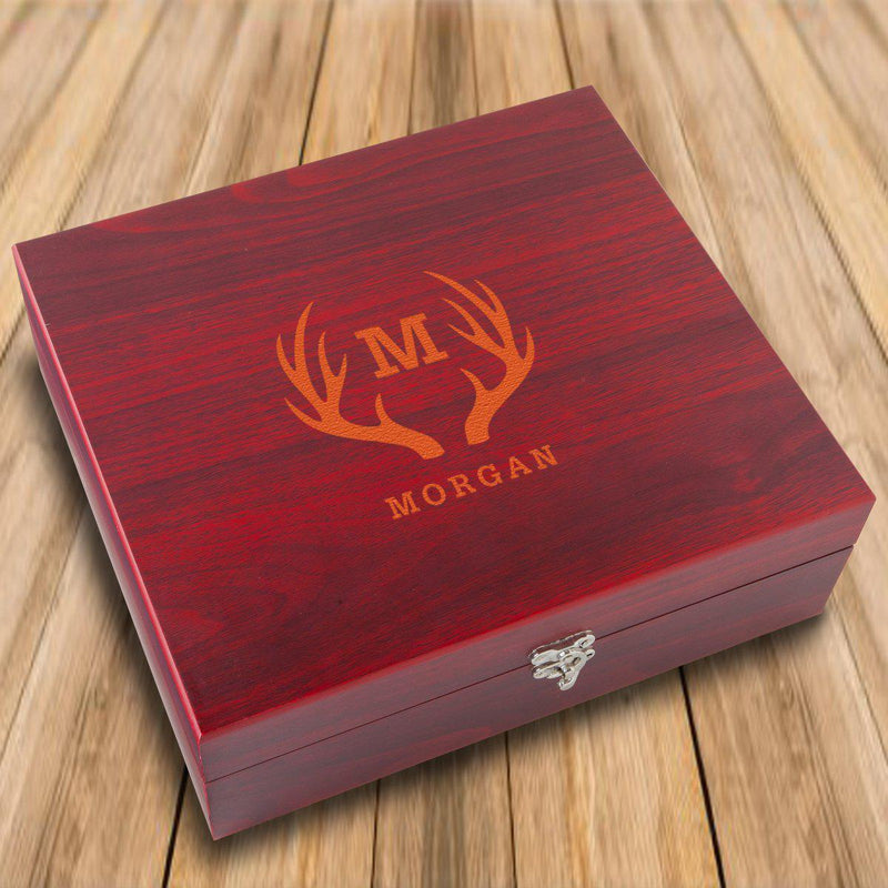 Personalized Elegant Rosewood Flask & Card Set - Antler - JDS