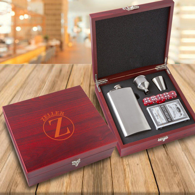 Personalized Elegant Rosewood Flask & Card Set - - JDS