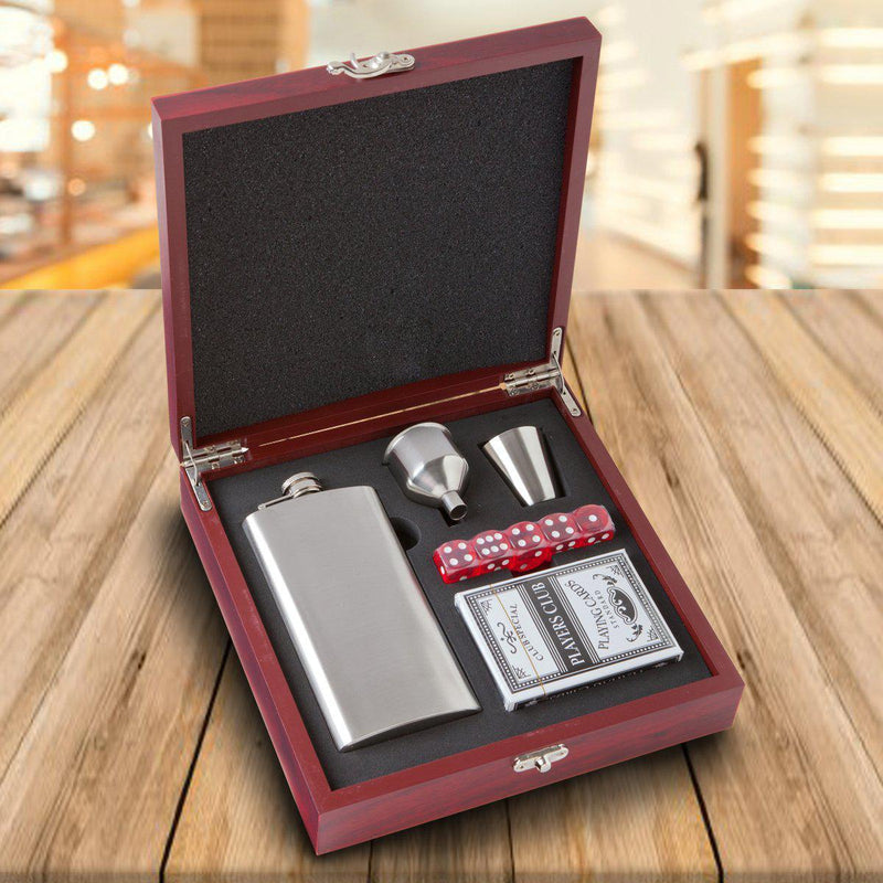 Personalized Elegant Rosewood Flask & Card Set - - JDS