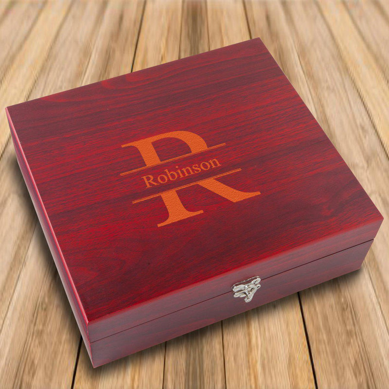 Personalized Elegant Rosewood Flask & Card Set - Stamped - JDS
