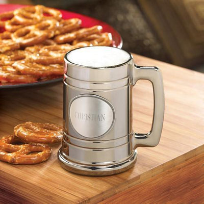Personalized Groomsmen Gunmetal Medallion Beer Mugs - - JDS