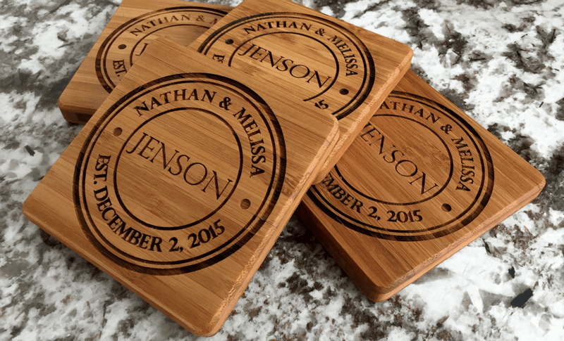 Personalized 11 x 14 Bamboo Cutting Board & Set of 4 Bamboo Coasters