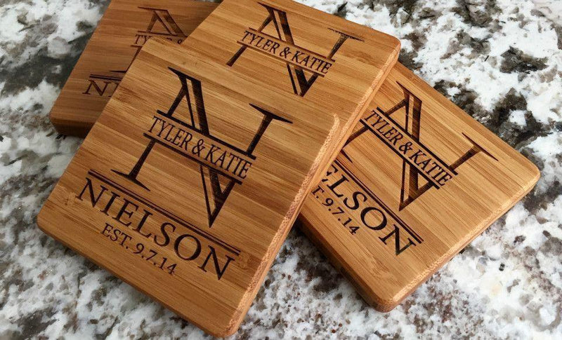 Personalized 11 x 14 Bamboo Cutting Board & Set of 4 Bamboo Coasters