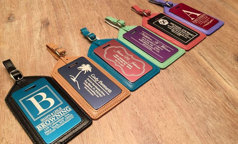 Personalized Aluminum Luggage Tags with Genuine Leather Casing - Qualtry Personalized Gifts
