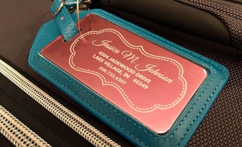 Personalized Aluminum Luggage Tags with Genuine Leather Casing - Qualtry