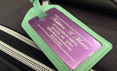 Personalized Aluminum Luggage Tags with Genuine Leather Casing - Qualtry