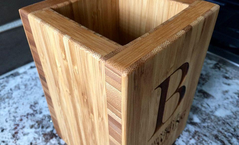 Personalized Bamboo Kitchen Utensil Holder - Qualtry