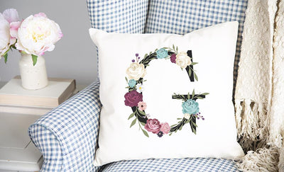 Floral Alphabet Throw Pillow Covers (Non-Personalized)
