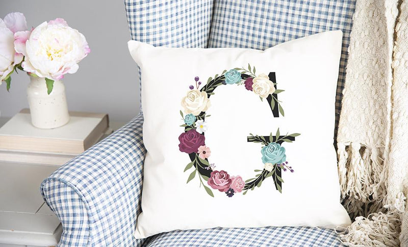 Floral Alphabet Throw Pillow Covers (Non-Personalized)