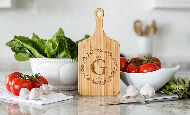 Personalized Small Handled Bamboo Serving Boards - Modern Collection