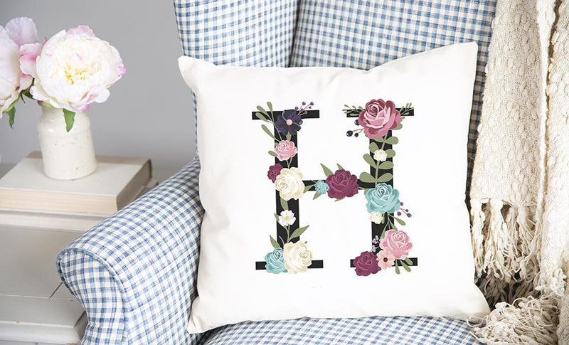 Floral Alphabet Throw Pillow Covers (Non-Personalized)