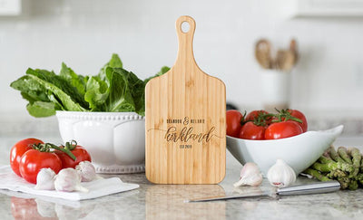 Corporate Gift Item - Personalized Small Handled Bamboo Serving Boards - Modern Collection