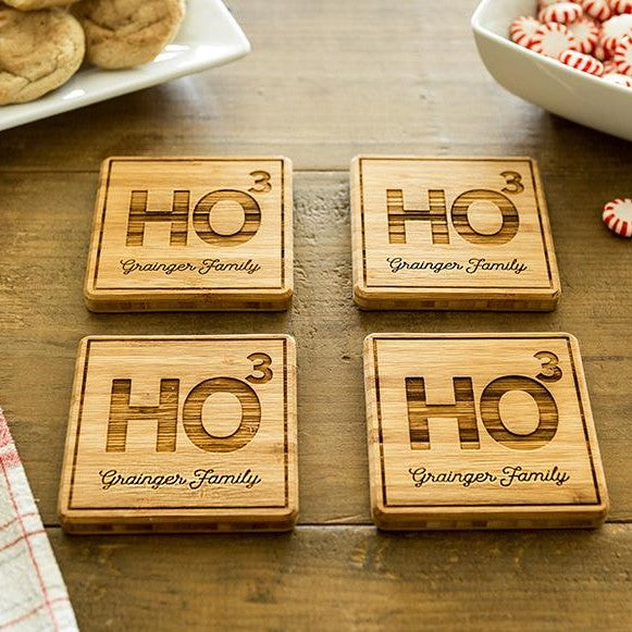 Personalized Christmas Bamboo Coasters - Set of 4