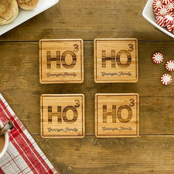Personalized Christmas Bamboo Coasters - Set of 4