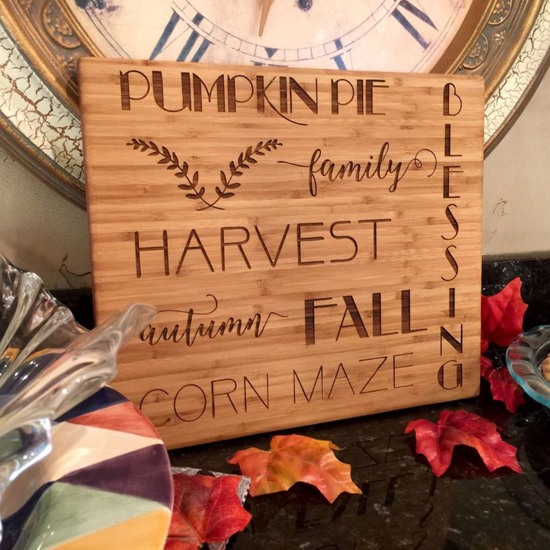 Personalized Thanksgiving 11x13 bamboo Cutting  Boards - 3 Holiday Designs