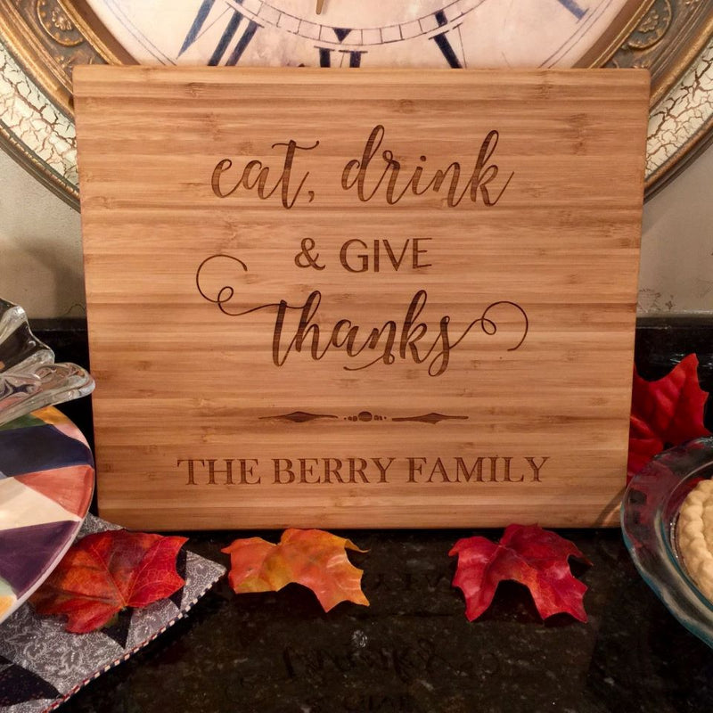Personalized Thanksgiving 11x13 bamboo Cutting  Boards - 3 Holiday Designs
