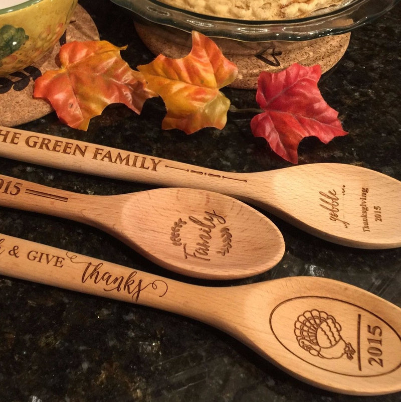 Personalized Decorative Thanksgiving Themed Wooden Spoons - 3 Amazing Designs