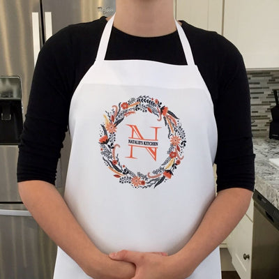 Personalized Floral Wreath Aprons