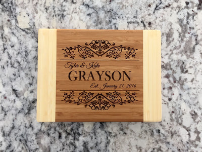 Personalized Bamboo Cutting Board 6x8 (Two Tone) - 13 Designs!