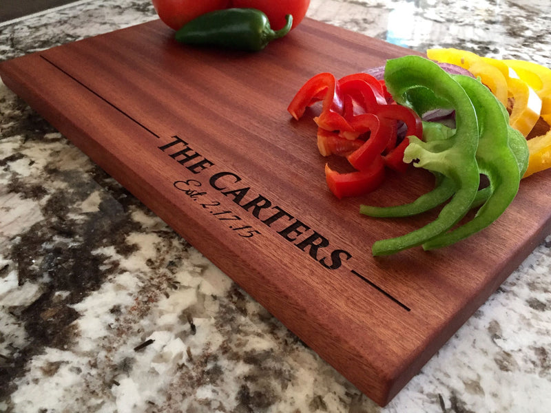 Personalized Beautiful Large Mahogany Cutting Board - 11 Designs - Qualtry