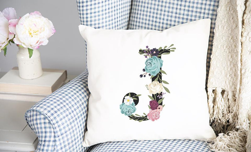 Floral Alphabet Throw Pillow Covers (Non-Personalized)