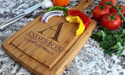Guaranteed Rate - Large Handled Cutting board with Juice Grooves