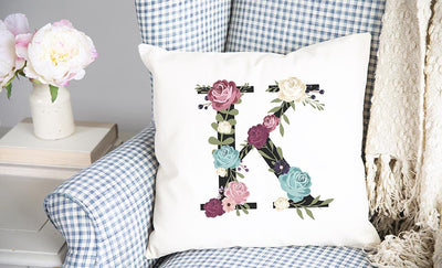 Floral Alphabet Throw Pillow Covers (Non-Personalized)
