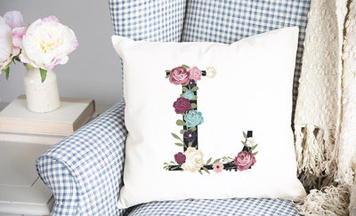 Floral Alphabet Throw Pillow Covers (Non-Personalized)