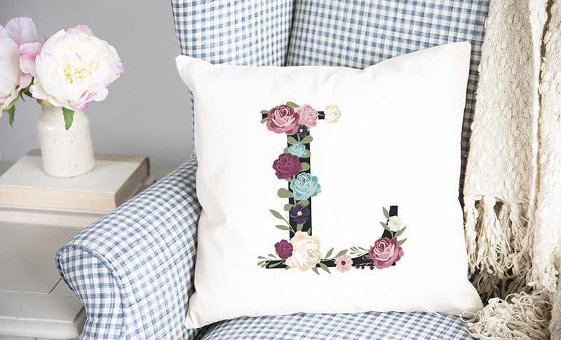 Floral Alphabet Throw Pillow Covers (Non-Personalized)