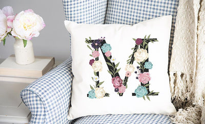 Floral Alphabet Throw Pillow Covers (Non-Personalized)