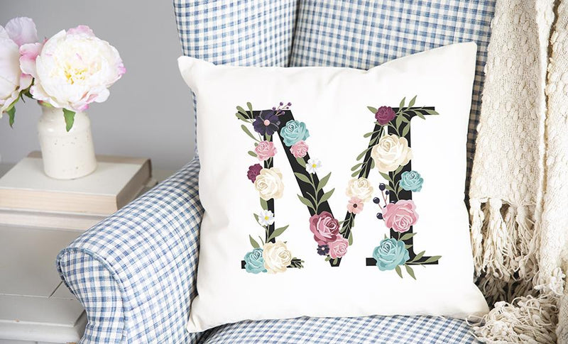 Floral Alphabet Throw Pillow Covers (Non-Personalized)