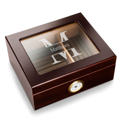 Personalized Humidor - Glass Top - Mahogany - Stamped - JDS