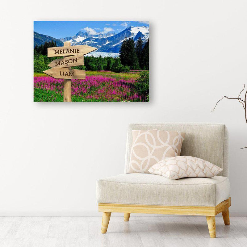 Personalized Mountain Meadow Canvas Print with Family Names (Multiple Sizes)