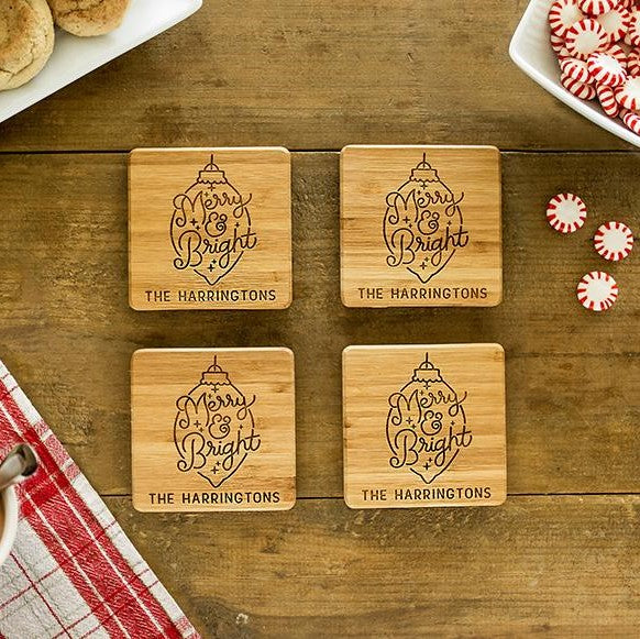 Personalized Christmas Bamboo Coasters - Set of 4