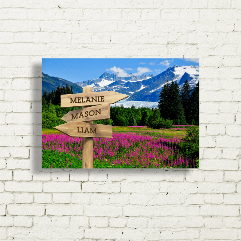 Personalized Mountain Meadow Canvas Print with Family Names (Multiple Sizes)