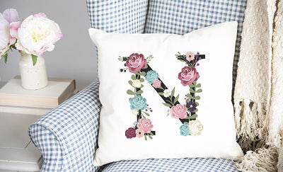 Floral Alphabet Throw Pillow Covers (Non-Personalized)