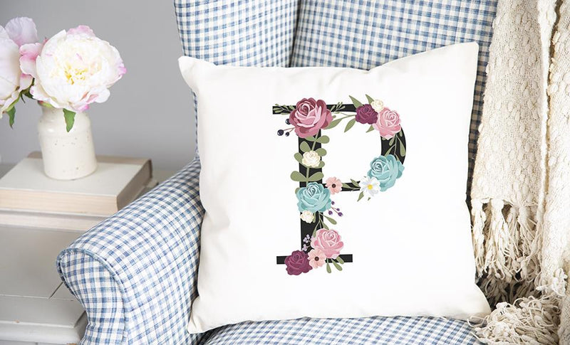 Floral Alphabet Throw Pillow Covers (Non-Personalized)