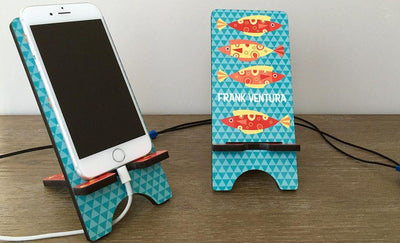 Personalized Cell Phone Stands - Aqua Pattern